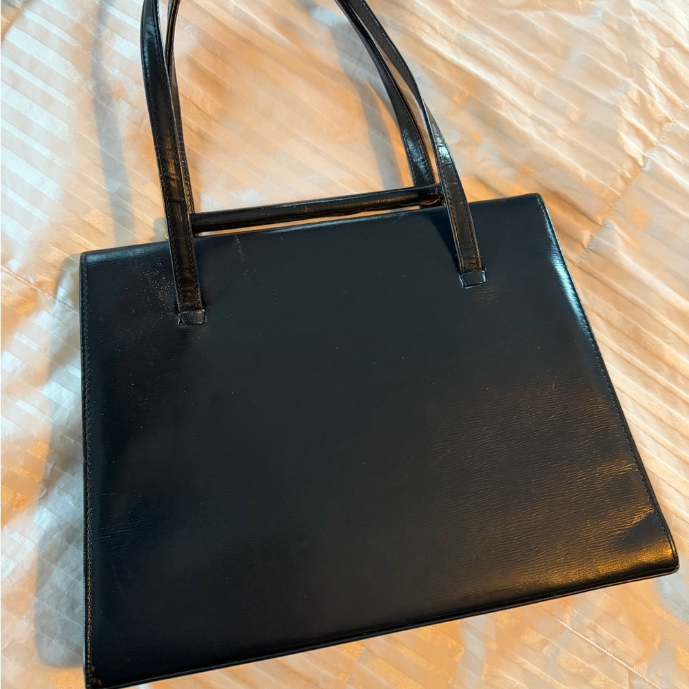 Vintage Classic Black Structured Tote Handbag